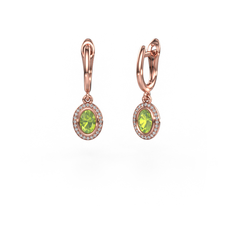 Image of Drop earrings Noud OVL 585 rose gold Peridot 6x4 mm