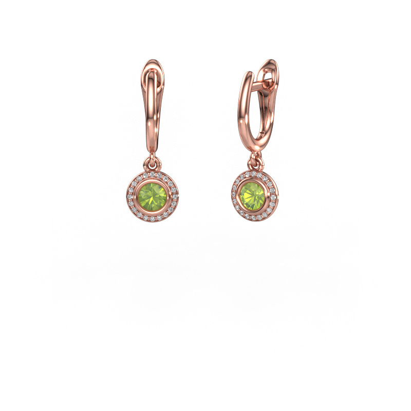 Image of Drop earrings Noud RND 585 rose gold Peridot 4 mm