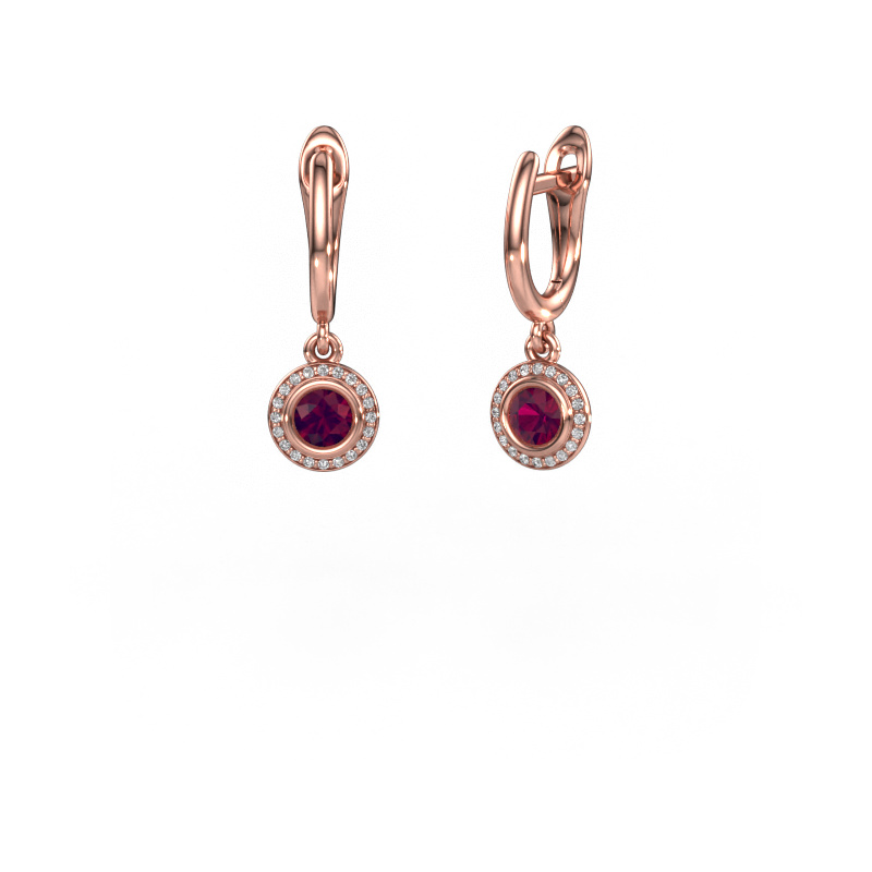 Image of Drop earrings Noud RND 585 rose gold Rhodolite 4 mm