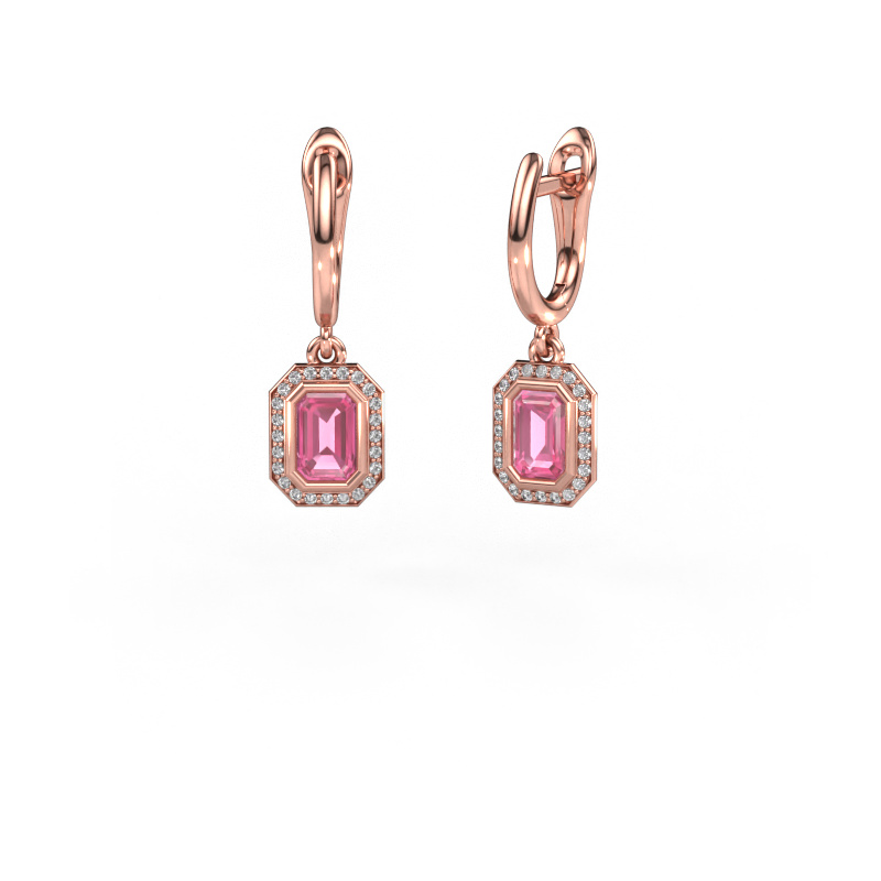 Image of Drop earrings Noud EME 585 rose gold Pink sapphire 6x4 mm