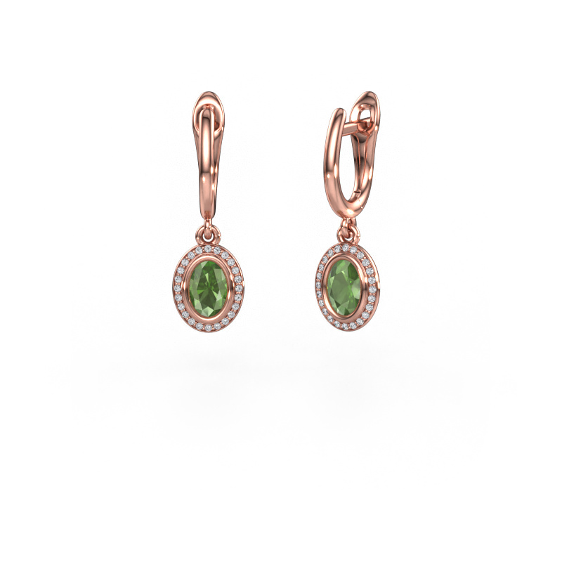 Image of Drop earrings Noud OVL 585 rose gold Tourmaline green 6x4 mm