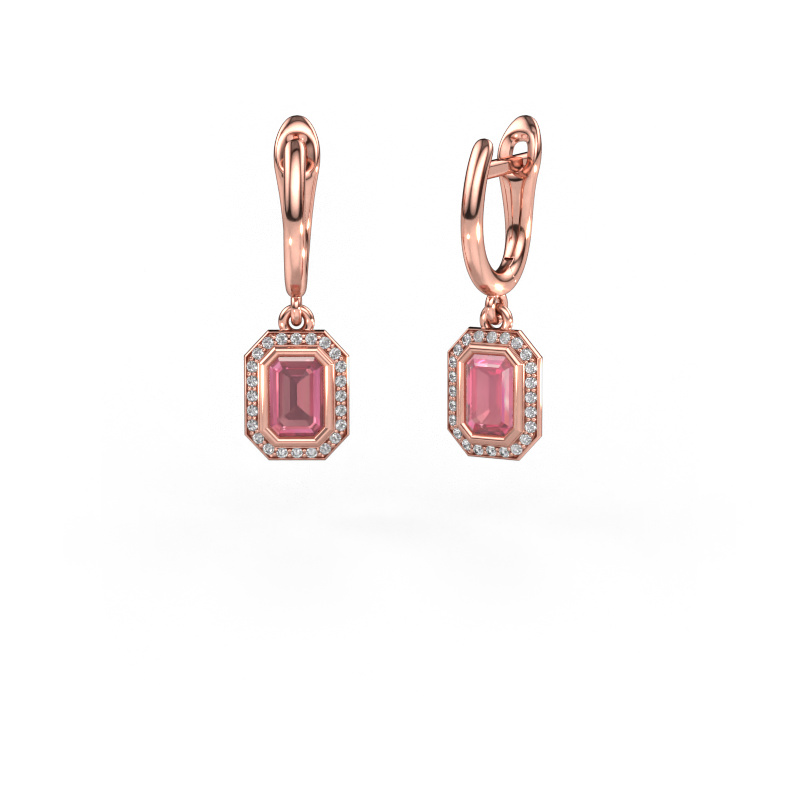 Image of Drop earrings Noud EME 585 rose gold Tourmaline pink 6x4 mm