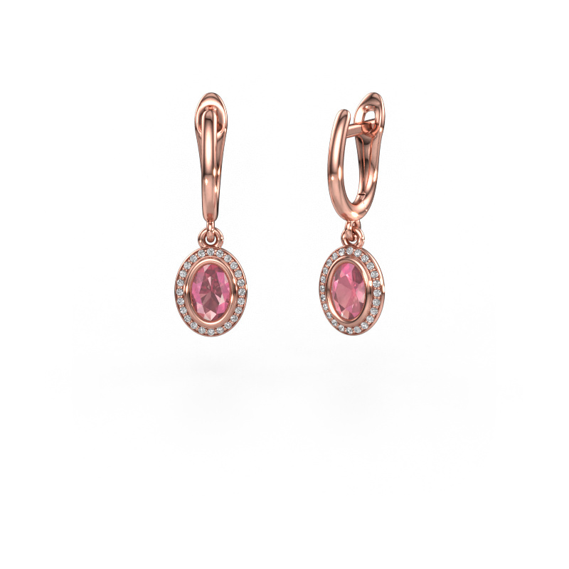 Image of Drop earrings Noud OVL 585 rose gold Tourmaline pink 6x4 mm