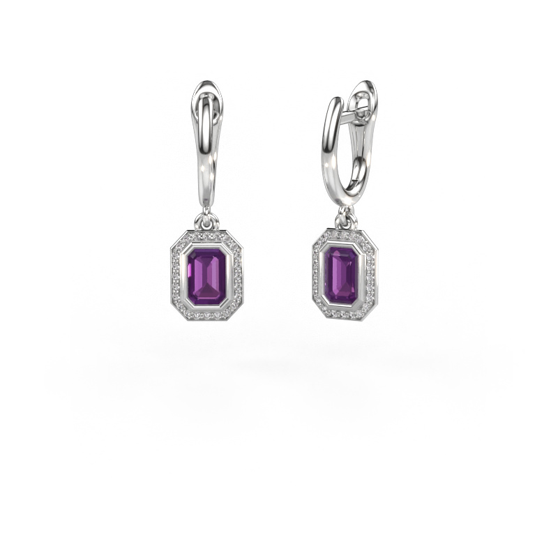 Image de Pendants d'oreilles Noud EME 585 or blanc Améthyste 6x4 mm