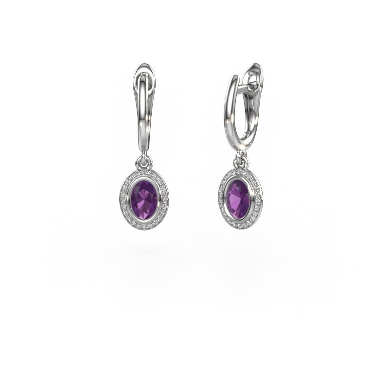 Image of Drop earrings Noud OVL 950 platinum Amethyst 6x4 mm