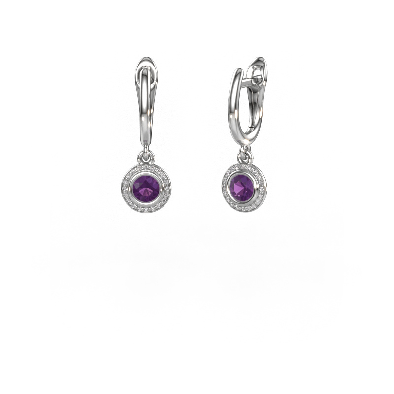 Image of Drop earrings Noud RND 950 platinum Amethyst 4 mm