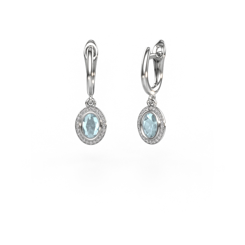Image of Drop earrings Noud OVL 950 platinum Aquamarine 6x4 mm