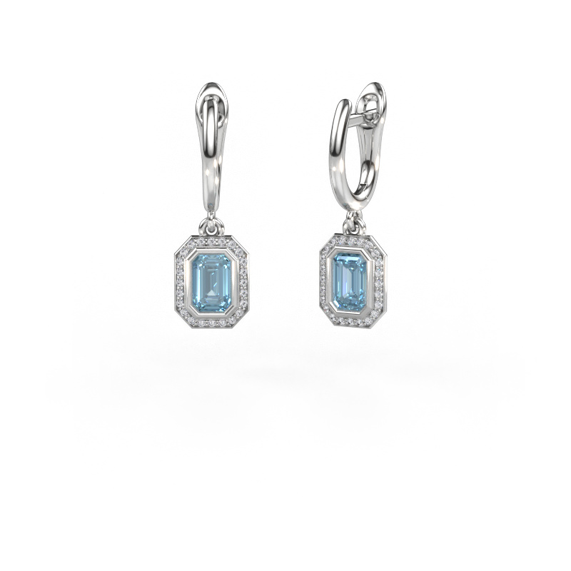 Image of Drop earrings Noud EME 585 white gold Blue lab grown diamond 6x4 mm