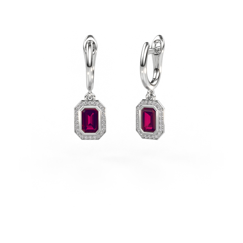 Image of Drop earrings Noud EME 585 white gold Rhodolite 6x4 mm