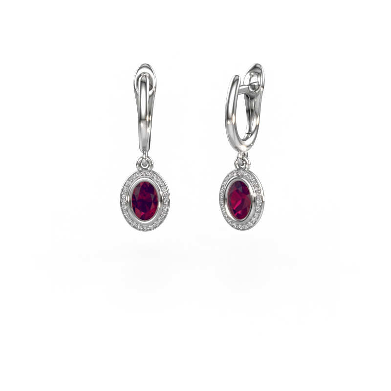 Image de Pendants d'oreilles Noud OVL 950 platine Rhodolite 6x4 mm