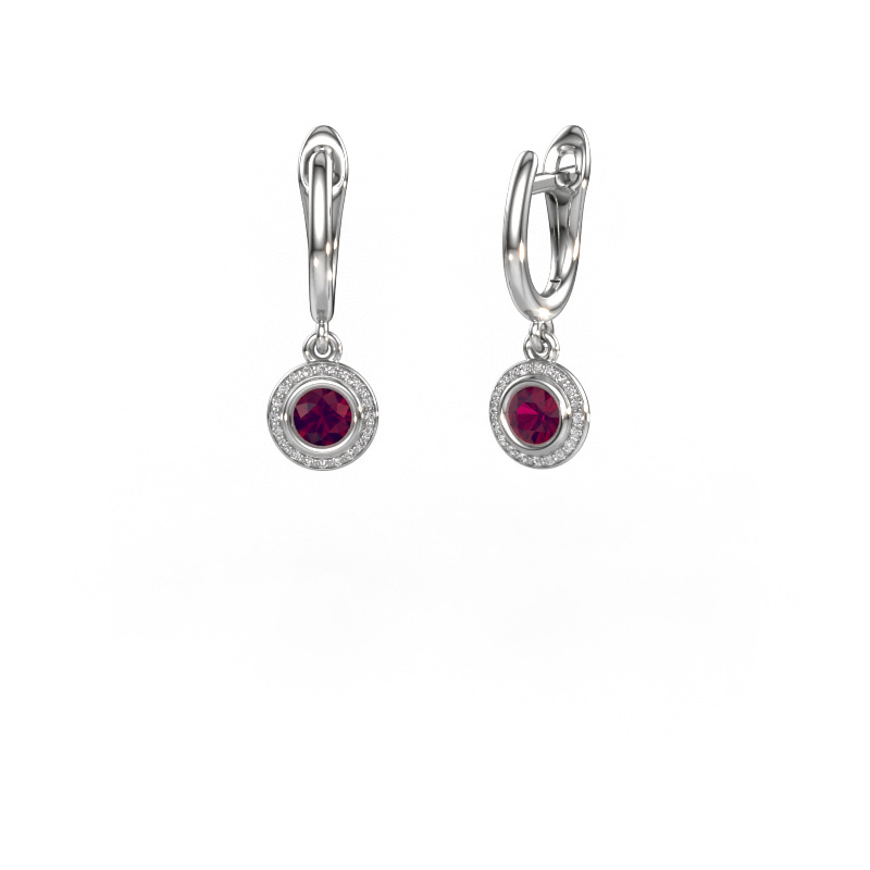 Image of Drop earrings Noud RND 585 white gold Rhodolite 4 mm