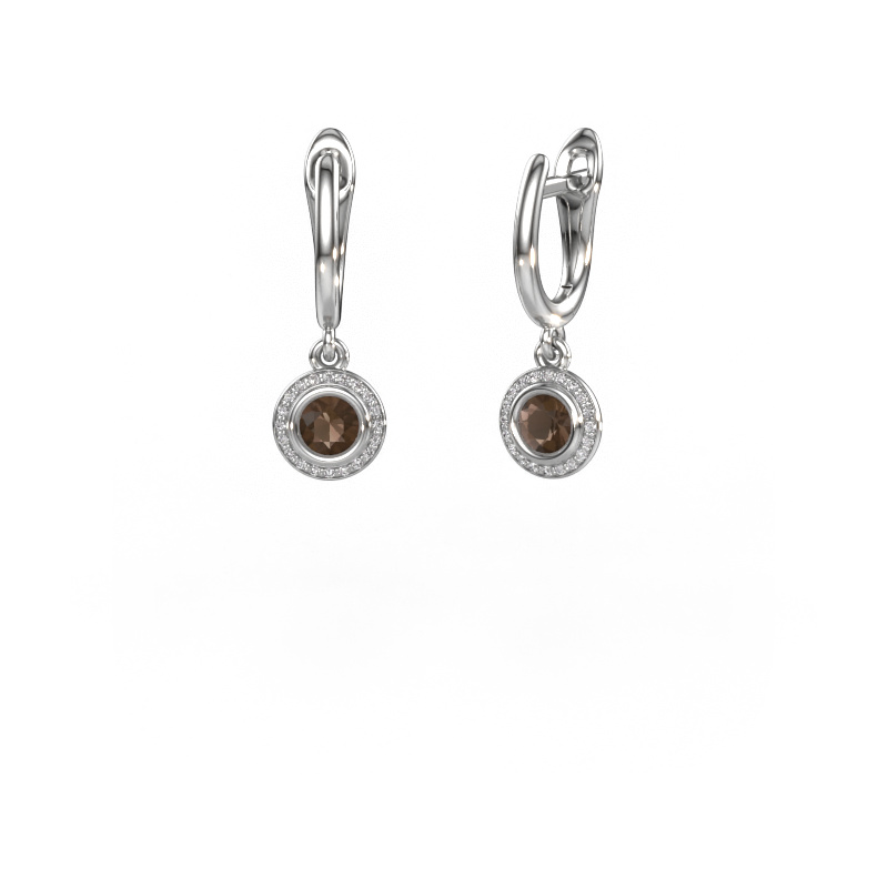 Image of Drop earrings Noud RND 585 white gold Smokey quartz 4 mm