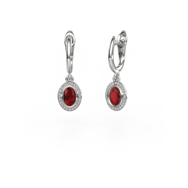 Image de Pendants d'oreilles Noud OVL 950 platine Rubis 6x4 mm