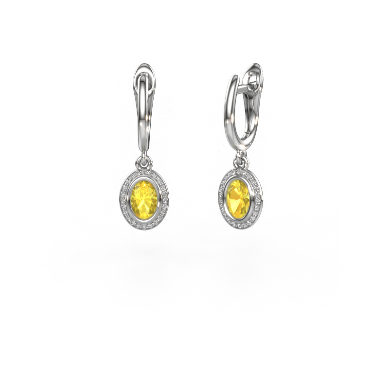 Image of Drop earrings Noud OVL 950 platinum Yellow sapphire 6x4 mm