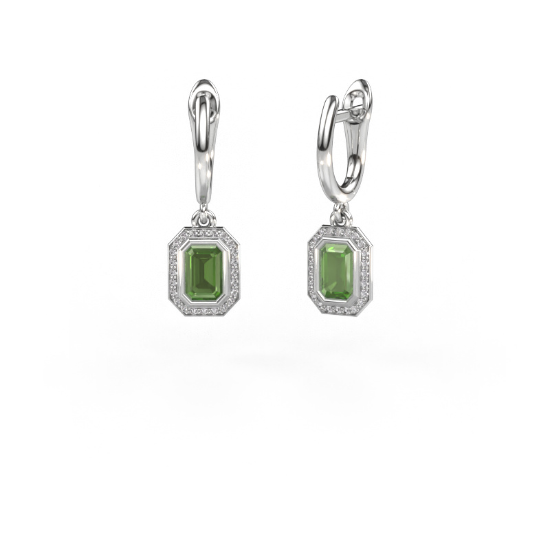 Image of Drop earrings Noud EME 585 white gold Tourmaline green 6x4 mm