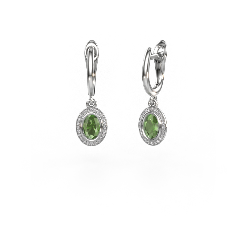 Image de Pendants d'oreilles Noud OVL 950 platine Vert tourmaline 6x4 mm