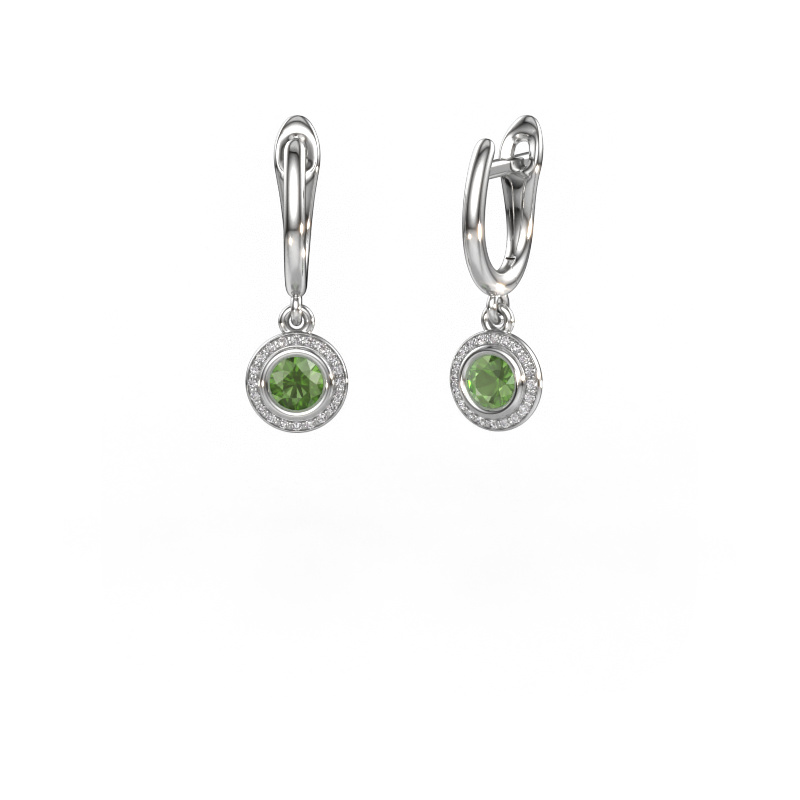 Image of Drop earrings Noud RND 585 white gold Tourmaline green 4 mm