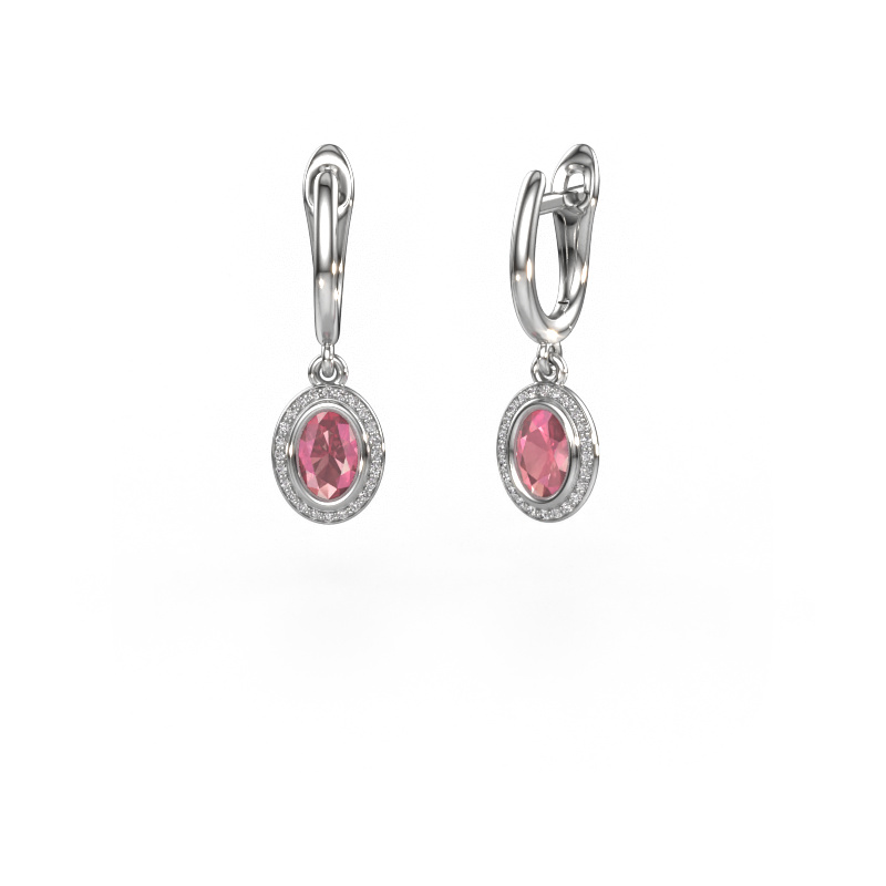 Image de Pendants d'oreilles Noud OVL 950 platine Rose tourmaline 6x4 mm