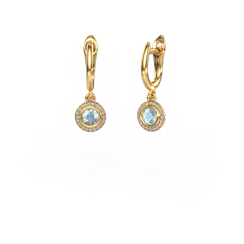 Image of Drop earrings Noud RND 585 gold Aquamarine 4 mm