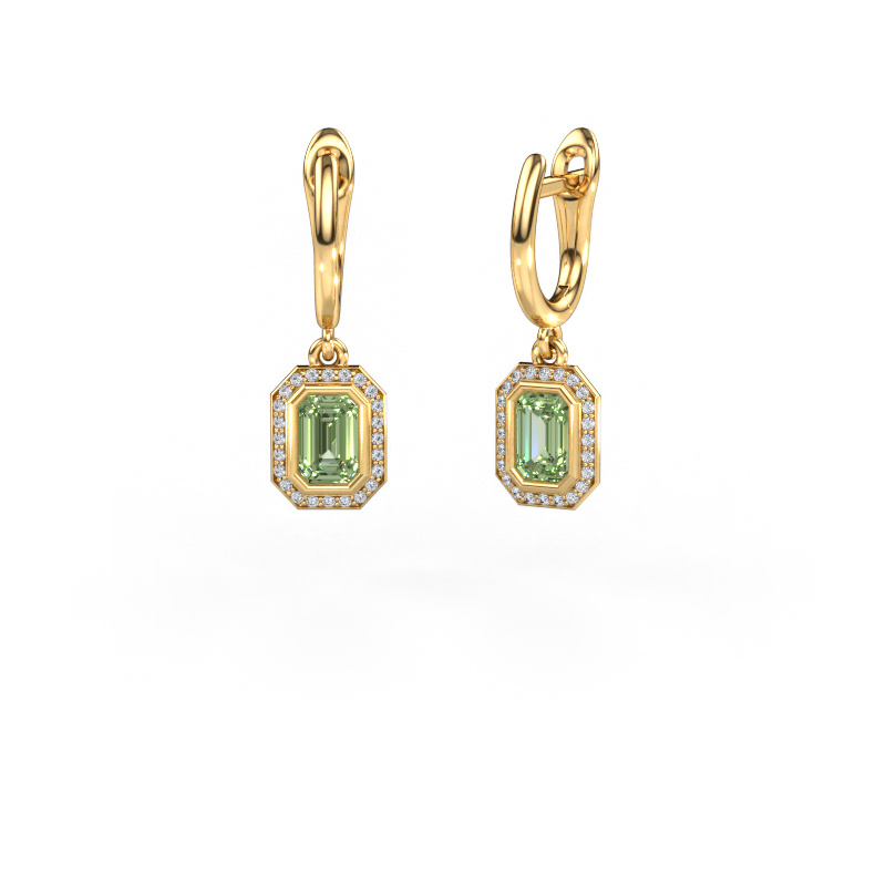 Image de Pendants d'oreilles Noud EME 585 or jaune Diamants synthétiques vert 6x4 mm