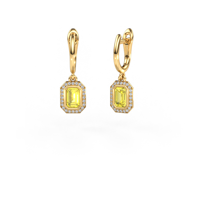Image of Drop earrings Noud EME 585 gold Yellow lab grown diamond 6x4 mm