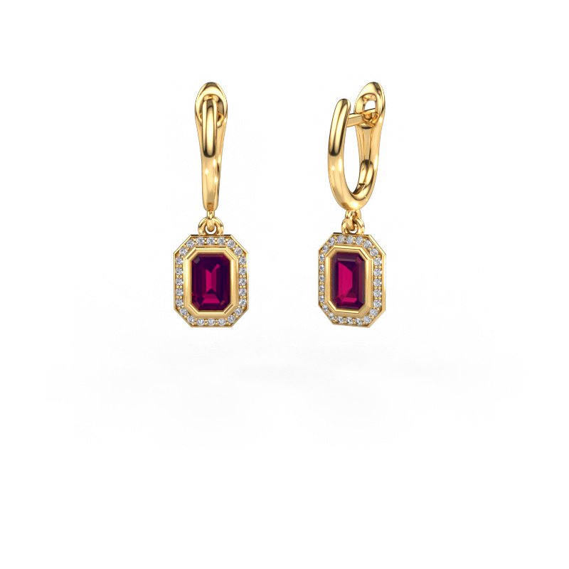 Image of Drop earrings Noud EME 585 gold Rhodolite 6x4 mm