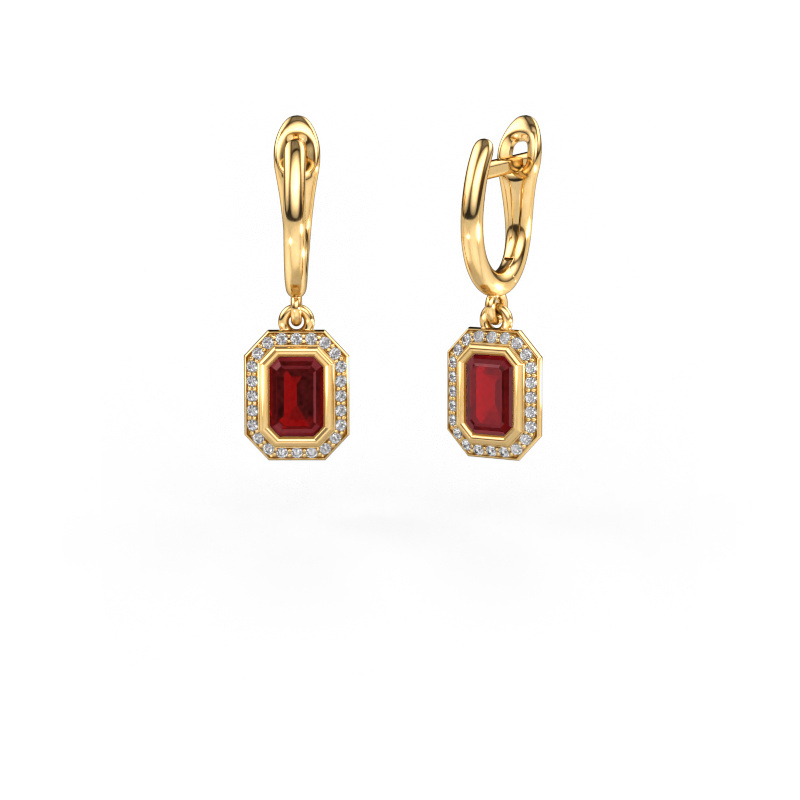 Image of Drop earrings Noud EME 585 gold Ruby 6x4 mm
