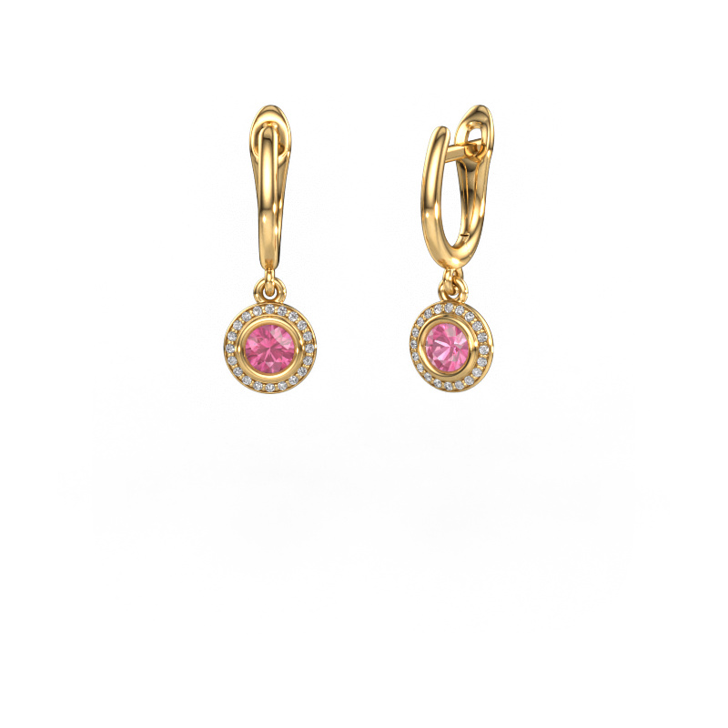 Image of Drop earrings Noud RND 585 gold Pink sapphire 4 mm