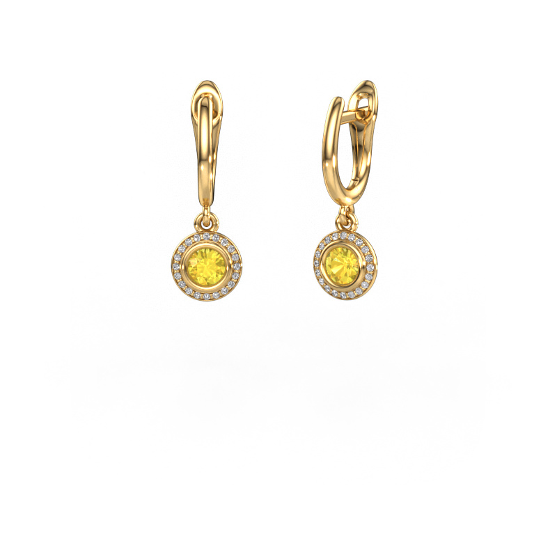 Image of Drop earrings Noud RND 585 gold Yellow sapphire 4 mm