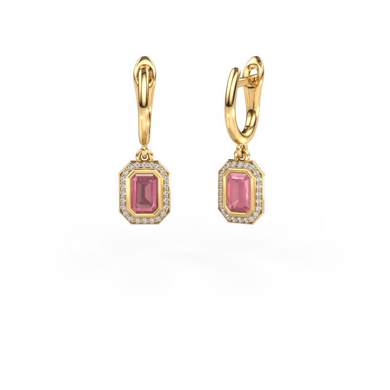 Image of Drop earrings Noud EME 585 gold Tourmaline pink 6x4 mm
