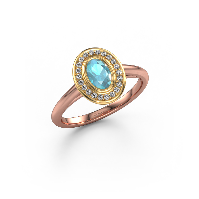Bild von Verlobungsring Noud 1 OVL 585 Roségold Blau Topas 6x4 mm