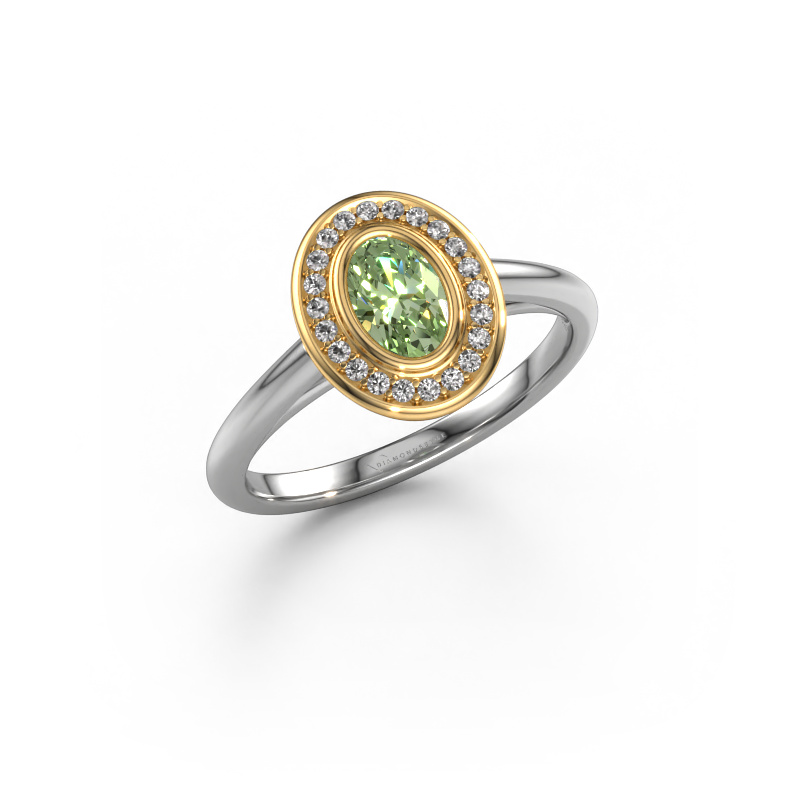 Image de Bague de fiançailles Noud 1 OVL 585 or blanc Diamants synthétiques vert 6x4 mm