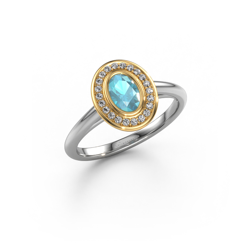 Image de Bague de fiançailles Noud 1 OVL 585 or blanc Topaze bleue 6x4 mm