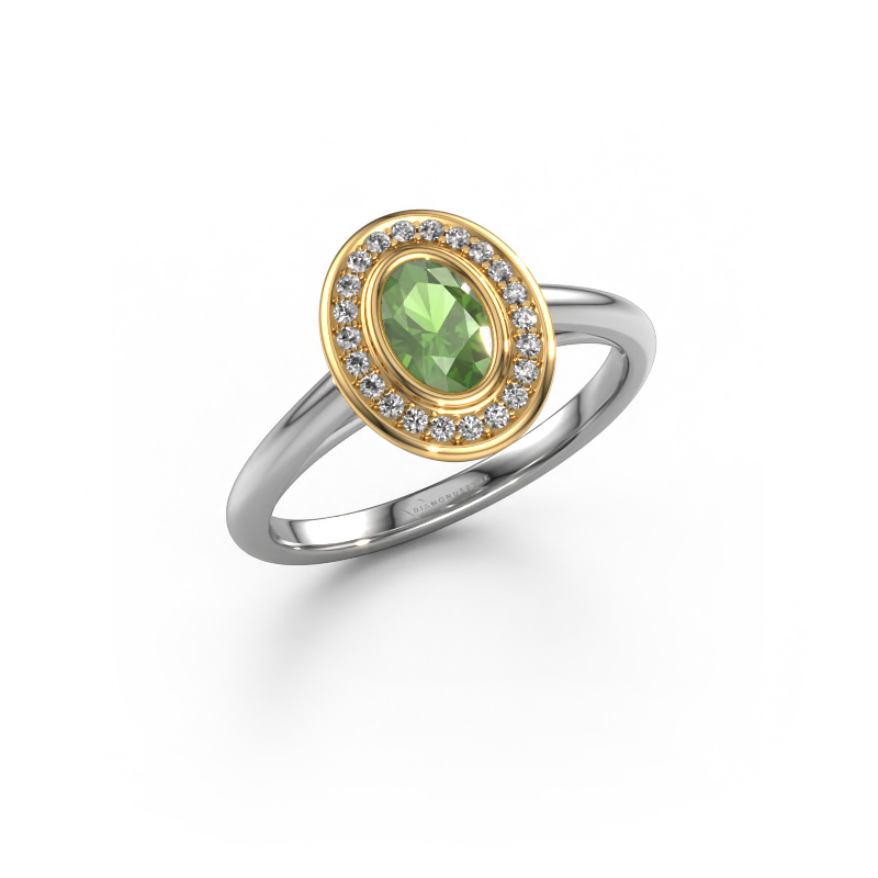 Image de Bague de fiançailles Noud 1 OVL 585 or blanc Vert tourmaline 6x4 mm