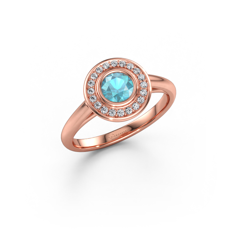 Afbeelding van Promise ring Noud 1 RND 585 rosé goud Blauw topaas 4.7 mm