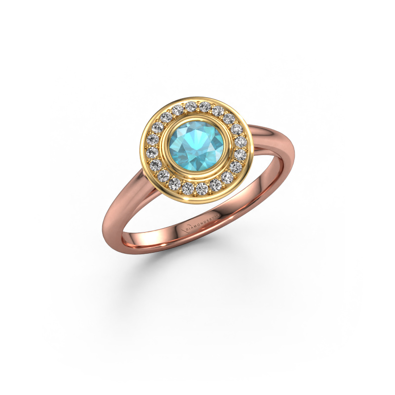 Image of Promise ring Noud 1 RND 585 rose gold Blue topaz 4.7 mm