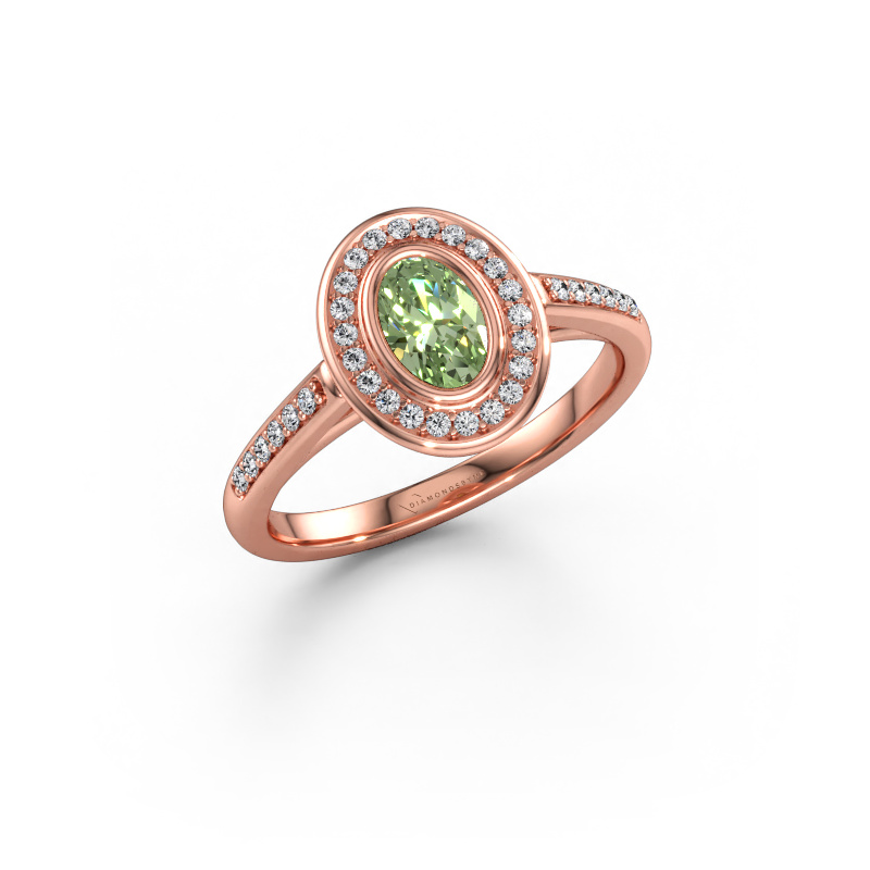 Immagine di Anello di fidanzamento Noud 2 OVL 585 oro rosa Diamante lab grown verde 6x4 mm