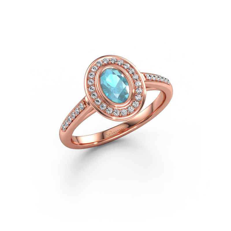 Immagine di Anello di fidanzamento Noud 2 OVL 585 oro rosa Topazio blu 6x4 mm