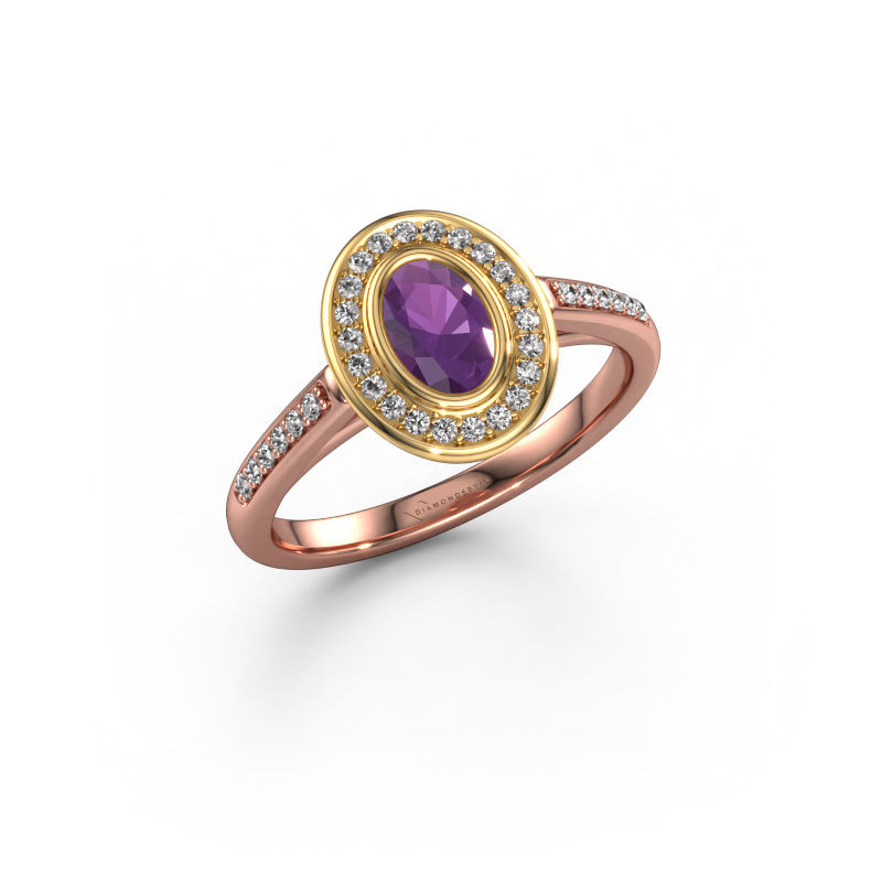Image of Engagement ring Noud 2 OVL 585 rose gold Amethyst 6x4 mm