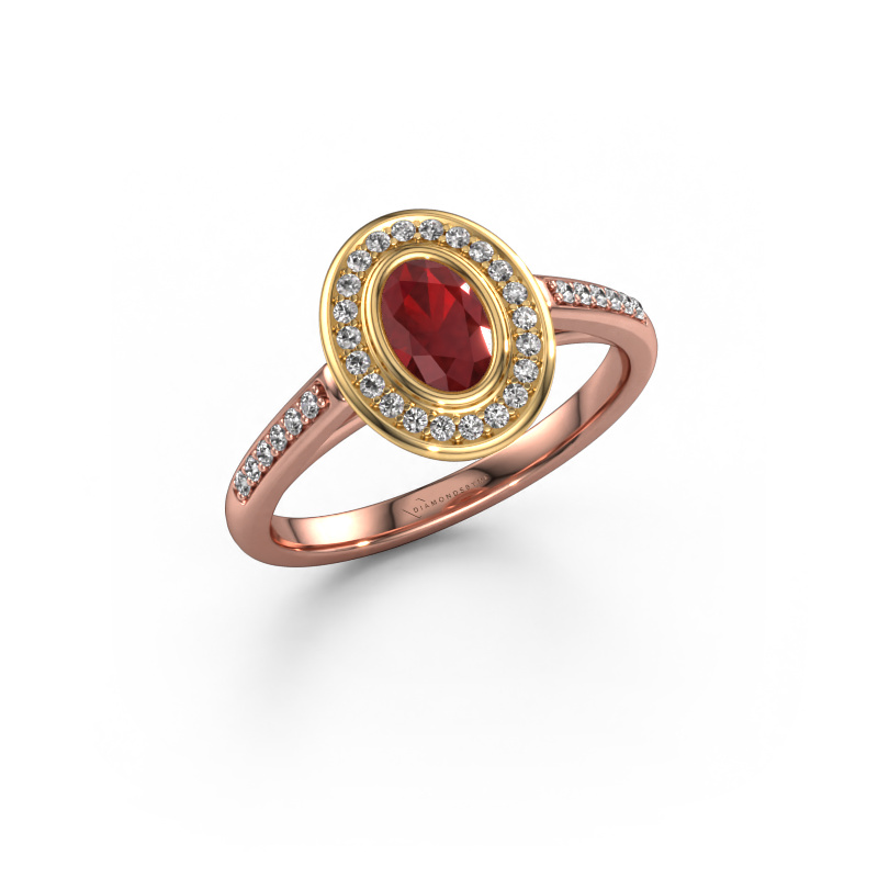 Image of Engagement ring Noud 2 OVL 585 rose gold Ruby 6x4 mm