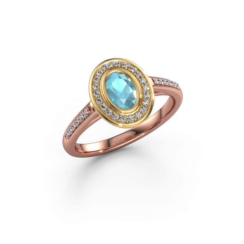Image of Engagement ring Noud 2 OVL 585 rose gold Blue topaz 6x4 mm
