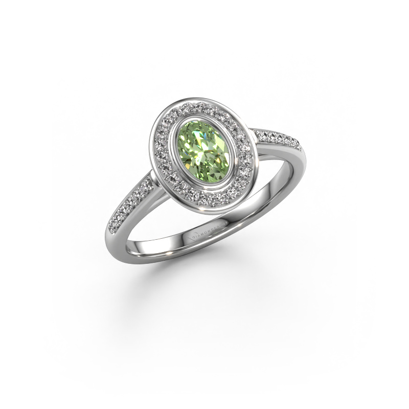 Image of Engagement ring Noud 2 OVL 950 platinum Green lab grown diamond 6x4 mm