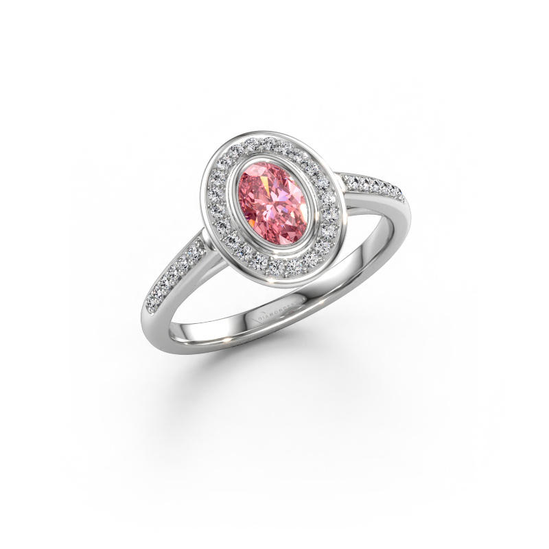 Immagine di Anello di fidanzamento Noud 2 OVL 585 oro bianco Diamante lab grown rosa 6x4 mm