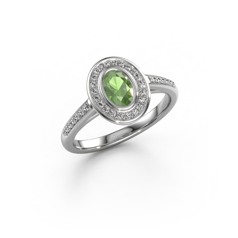 Image of Engagement ring Noud 2 OVL 950 platinum Tourmaline green 6x4 mm