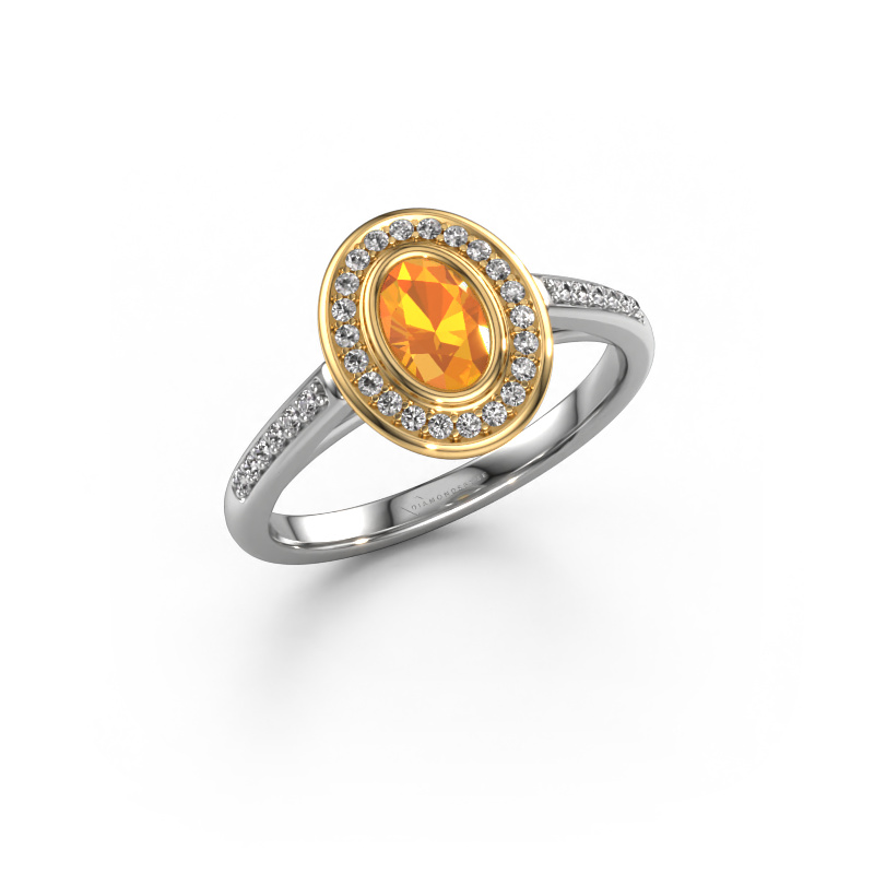 Bild von Verlobungsring Noud 2 OVL 585 Weißgold Citrin 6x4 mm