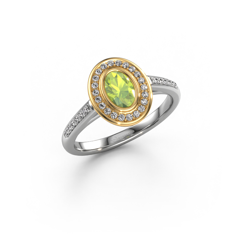 Image of Engagement ring Noud 2 OVL 585 white gold Peridot 6x4 mm