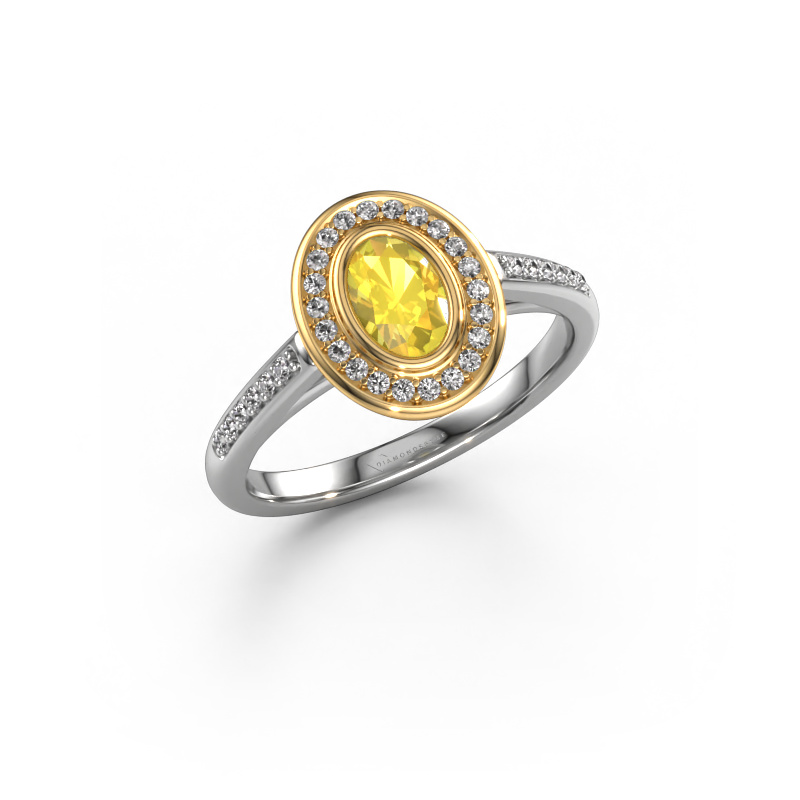 Image of Engagement ring Noud 2 OVL 585 white gold Yellow sapphire 6x4 mm