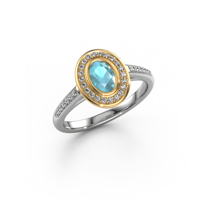 Bild von Verlobungsring Noud 2 OVL 585 Weißgold Blau Topas 6x4 mm