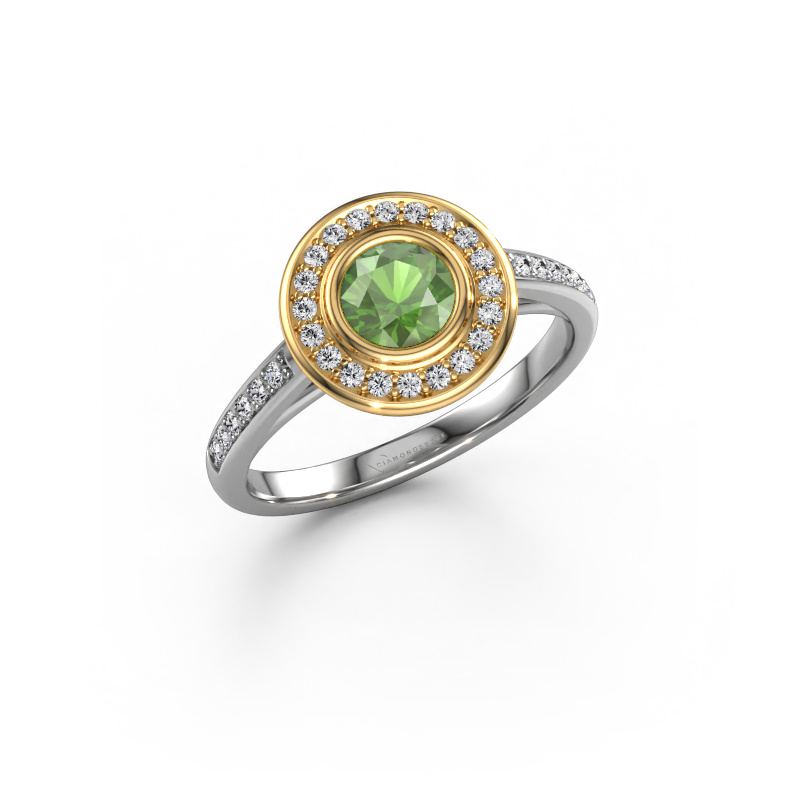 Image of Engagement ring Noud 2 RND 585 white gold Tourmaline green 5 mm