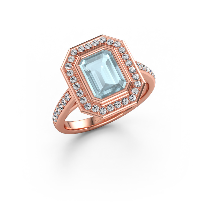 Bild av Förlovningsring Noud 2 EME 585 roséguld Akvamarin 8x6 mm